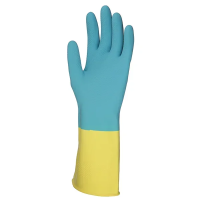 Перчатки латексные Household Gloves Bi-color р.L, сине-желтые с ЧЗ