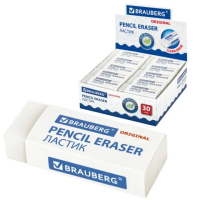 Ластик BRAUBERG 'Original', 45х17х10 мм, белый, прямоугольный, экологичный ПВХ, картонный держатель, 228076