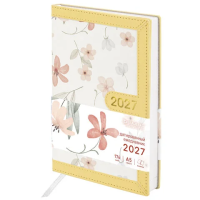 Ежедневник датированный 2027 А5 138x213мм BRAUBERG Vista Evoke, под кожу, твердый, Yellow pattern, 117965