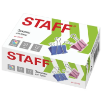 Зажимы для бумаг Staff 51мм, ассорти, 12 шт/уп