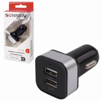 Зарядное устройство автомобильное Sonnen 2 USB-порта, черное-белое, 454796