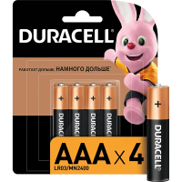 Батарейка Duracell AAA LR03, 1.5В, алкалиновая, 4шт/уп