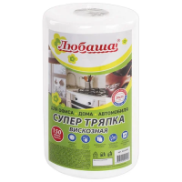 Салфетка рулонная Любаша Супер Тряпка 20х23см, вискоза, белая, 150шт/уп, в рулоне