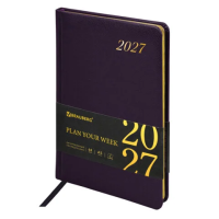 Еженедельник датированный 2027, А5, 145х215 мм, BRAUBERG 'Iguana', под кожу, темно-фиолетовый, 118132