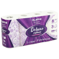 Туалетная бумага Laima Deluxe 3 слоя, 8 рулонов, 16,5 м, белая