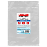 Пакеты дой-пак с замком ZIP LOCK, прозрачные, 180х260 + 40 мм, КОМПЛЕКТ 100 штук, 70 мкм, BRAUBERG, 700699