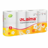 Туалетная бумага Laima 2 слоя, 8 рулонов, 19м, белая