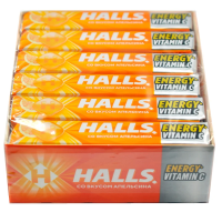 Карамель леденцовая Halls с витамином С и вкусом апельсина, 25г x 12 шт