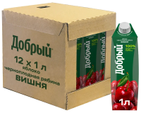 Нектар Добрый яблоко, рябина и вишня, 1л x 12 шт