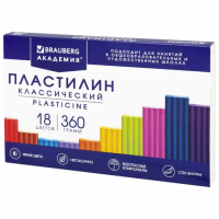 Пластилин классический BRAUBERG 'АКАДЕМИЯ КЛАССИЧЕСКАЯ', 18 цветов, 360 г, СО СТЕКОМ, 106509
