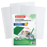 Папки-файлы перфорированные А4 BRAUBERG 'EXTRA 700', КОМПЛЕКТ 50 шт., матовые, ПЛОТНЫЕ, 70 мкм, 229667