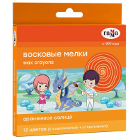Мелки восковые Гамма 'Оранжевое солнце', 12цв., (6 классических + 6 пастельных), круглые, картон. упаковка, европодвес