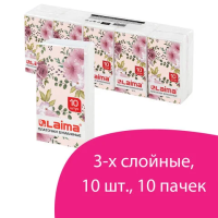 Бумажные носовые платки Laima 10уп х 10шт, 3 слоя