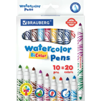 Фломастеры двусторонние утолщенные BRAUBERG 'PREMIUM' 'BI-COLOR', 10 шт., 20 цветов, двухцветные, вентилируемый колпачок, 151945