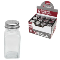 Солонка-перечница 80 мл, CLASSIC, баночка для специй, стекло/сталь, дисплей, WEGLA (ВЕГЛА), 700225