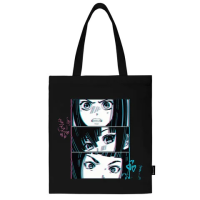 Сумка шоппер BRAUBERG PREMIUM, канвас, 40х35 см, на кнопке, карман, черный, 'Anime face', 271903