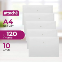 Пластиковая папка на кнопке Attache КНК 180 прозрачная, А4, 10шт/уп