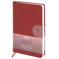 Ежедневник датированный 2027 А5 138х213 мм BRAUBERG Solana, под кожу, кнопка, бургунди, 118219