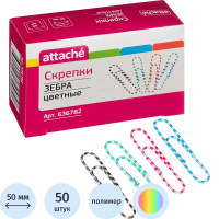 Скрепки канцелярские Attache Зебра 50мм, овальные, 50шт/уп, в коробке