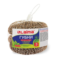 Губка для мытья посуды Laima металлическая медная, сетчатая, 15г, 3шт/уп
