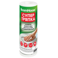 Салфетки БЕЗВОРСОВЫЕ 56 штук, 21х28 см, СУПЕРВПИТЫВАЮЩИЕ СУХИЕ многоразовые универсальные, ЦЕЛЛЮЛОЗНЫЕ, BOOMHOUSE (БУМХАУС), 700988