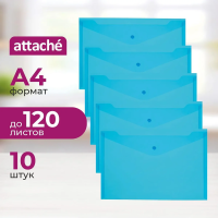 Пластиковая папка на кнопке Attache КНК 180 синяя прозрачная, А4, 10шт/уп