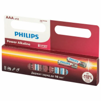 Батарейки алкалиновые 'мизинчиковые' КОМПЛЕКТ 12 шт., PHILIPS Power Alkaline, ААА (LR03, 15А), блистер, Б0064681