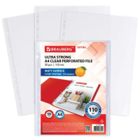 Папки-файлы перфорированные А4 BRAUBERG 'EXTRA 1100', КОМПЛЕКТ 50 шт., матовые, ПЛОТНЫЕ, 110 мкм, 229673