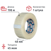 Клейкая лента упаковочная Unibob 48мм х198м, прозрачная, 45мкм