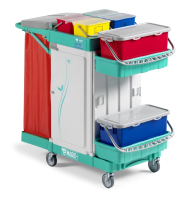 Тележка MAGIC SYSTEM 700S SAFFETY, с держателем и разделителем мешков 2*70, 2 герметичных контейнера, 4  ящика, диаметр колес D.125