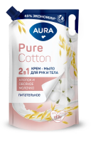Мыло Aura Крем-мыло Aura Pure Cotton 2в1 для рук и тела хлопок и овсяное молочко 850мл