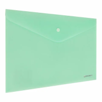 Папка-конверт с кнопкой BRAUBERG 'Pastel', А4, матовая непрозрачная, мятная, ПРОЧНАЯ 0,2 мм, 272883