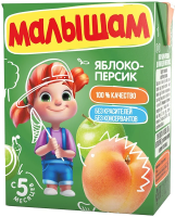 Нектар детский Малышам Яблоко и персик с 5 месяцев, 200мл