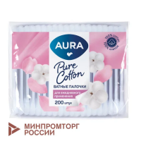 Ватные палочки КОМПЛЕКТ 200 шт., AURA, пакет, 13141