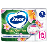 Туалетная бумага Zewa Natural Comfort 3 слоя, 12 рулонов, 14,2 м, белая