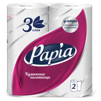 Бумажные полотенца Papia 3 слоя, 2 рулона, 10,8м, белые, 5081504