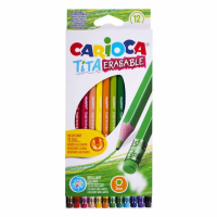 Карандаши цветные стираемые с резинкой CARIOCA 'Erasable', 12 цветов, шестигранные, грифель 3 мм, 42897