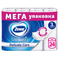 Туалетная бумага Zewa Deluxe 3 слоя, 24 рулона, 21 м, белая