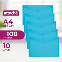 Пластиковая папка на кнопке Attache КНК 120 синяя прозрачная, А4, 10шт/уп