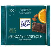 Шоколад Ritter Sport темный миндаль и апельсин, 100г