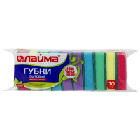 Губка Laima Maxi поролоновые с абразивным слоем, 2.7х9.6х6.4см, ассорти, 10шт/уп