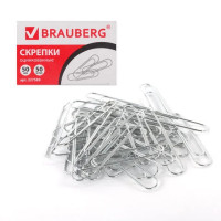 Скрепки канцелярские Brauberg 50мм, оцинкованные, 50шт/уп, 227589