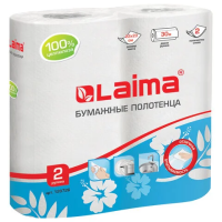 Бумажные полотенца Laima 2 слоя, 2 рулона, 30м, белые, 128726