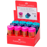 Точилка пластиковая со 'шторкой' Faber-Castell 'Grip Auto Mini' 1 отверстие, контейнер, розовая/бирюзовая/синяя
