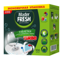Таблетки для посудомоечных машин 100 шт., MASTER FRESH 9 в 1 TURBO, растворимая оболочка, С0007922