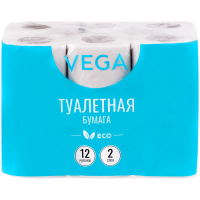 Туалетная бумага Vega 2 слоя, 12 рулонов, 15 м, белая
