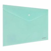Папка-конверт с кнопкой BRAUBERG 'Pastel', А4, матовая непрозрачная, аквамарин, ПРОЧНАЯ 0,2 мм, 272880