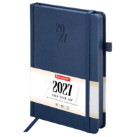 Ежедневник датированный 2027, А5, 138х213 мм, BRAUBERG 'Plain', под кожу, резинка, держатель для ручки, синий, 118037