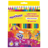 Карандаши цветные ЮНЛАНДИЯ 'КАРНАВАЛ', 18 цветов, пластиковые, заточенные, трехгранный корпус, 18168