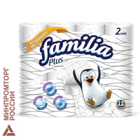 Туалетная бумага Familia Plus 2 слоя, 12 рулонов, 20,4 м, белая